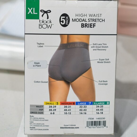 black BOW 5 PACK size XL HIGH WAIST MODAL STRETCH BRIEF - Picture 2 of 4